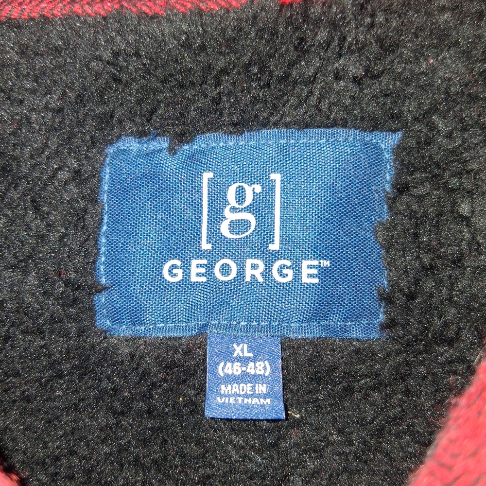 George Men's New Red and Black Checkered Shirt Jacket Long Sleeves Sz XL - Picture 3 of 16